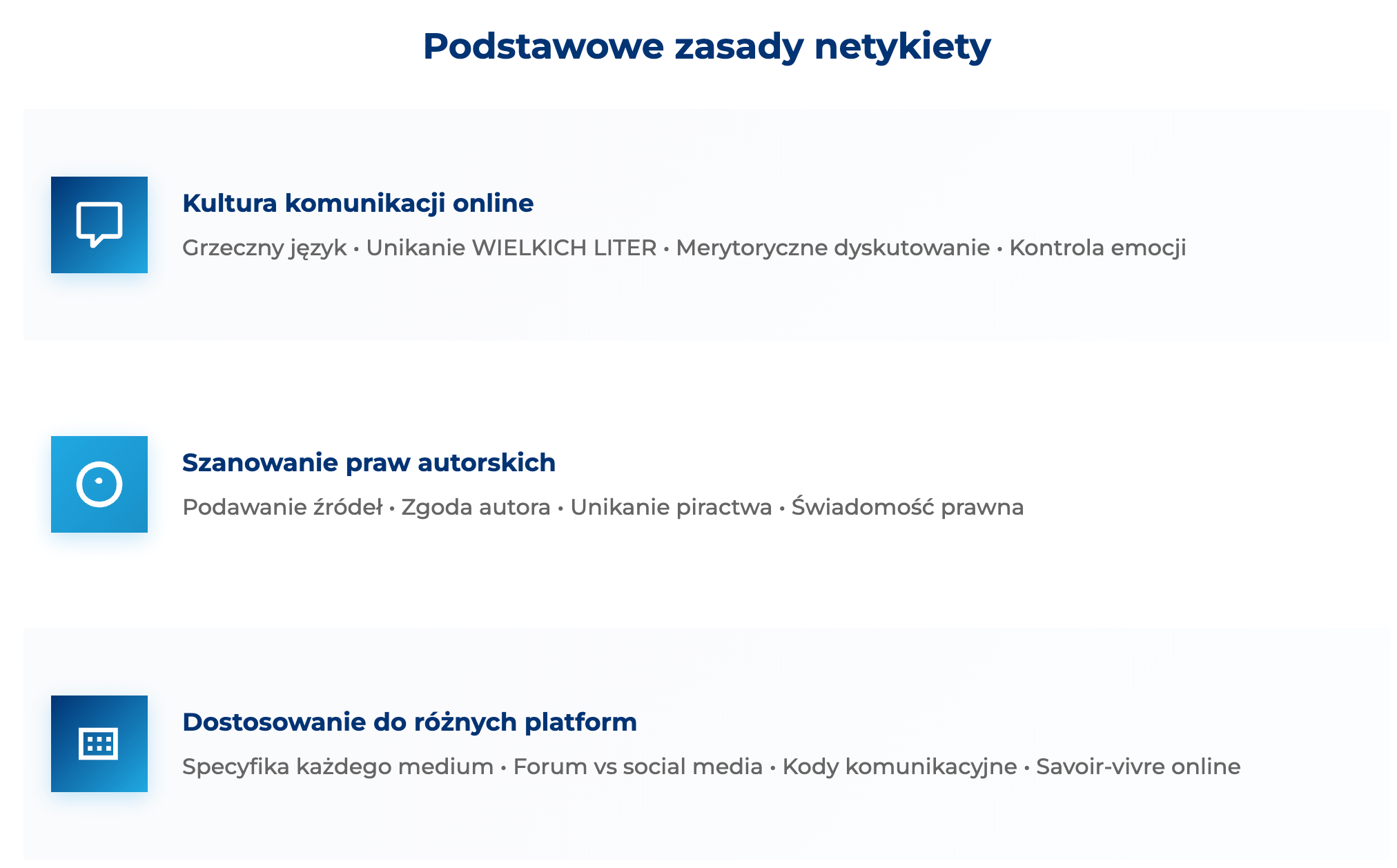 infografika przedstawiająca podstawowe zasady netykiety