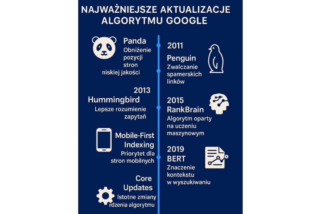 infografika przestawiająca najważniejsze aktualizacje algorytmu Google