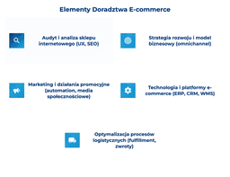 infografika przedstawiająca elementy doradztwa e-commerce