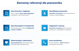 infografika przedstawiająca elementy referencji dla pracownika