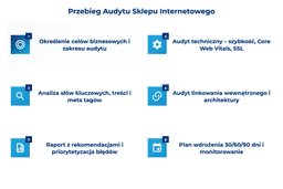 infografika przedstawiająca przebieg audytu sklepu internetowego