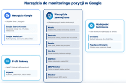 infografika przedstawiaj&#261;ca narz&#281;dzia do monitoringu pozycji w Google