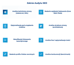 infografika przedstawiająca zakres audytu SEO