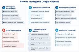 infografika przedstawiaj&#261;ca g&#322;&oacute;wne wymagania w Google AdSense