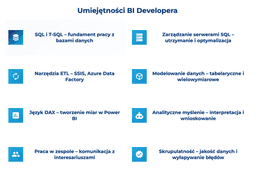 infografika przedstawiająca umiejętności BI developera
