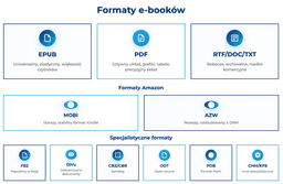 infografika przedstawiaj&#261;ca formaty e-book&oacute;w