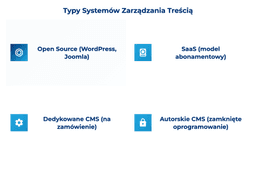 infografika przedstawiająca typy system&oacute;w zarządzania treścią