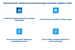 infografika przedstawiaj&#261;ca zastosowania wariantu por&oacute;wnawczego rachunku zysk&oacute;w i strat
