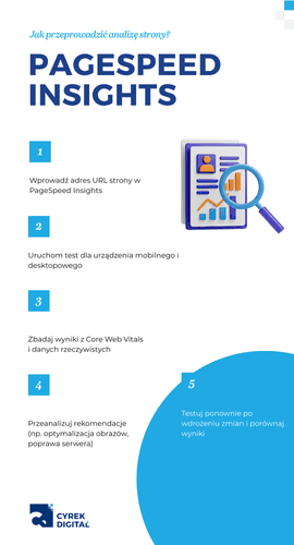infografika przedstawiająca, jak przeprowadzić analizę strony w PageSpeed Insights
